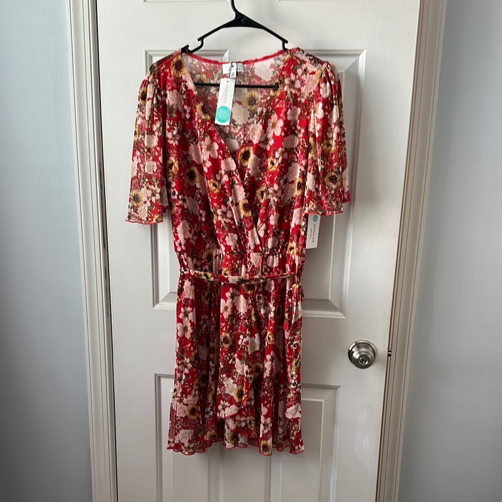 Socialite Red Wrap Sundress with Flutter Sleeves